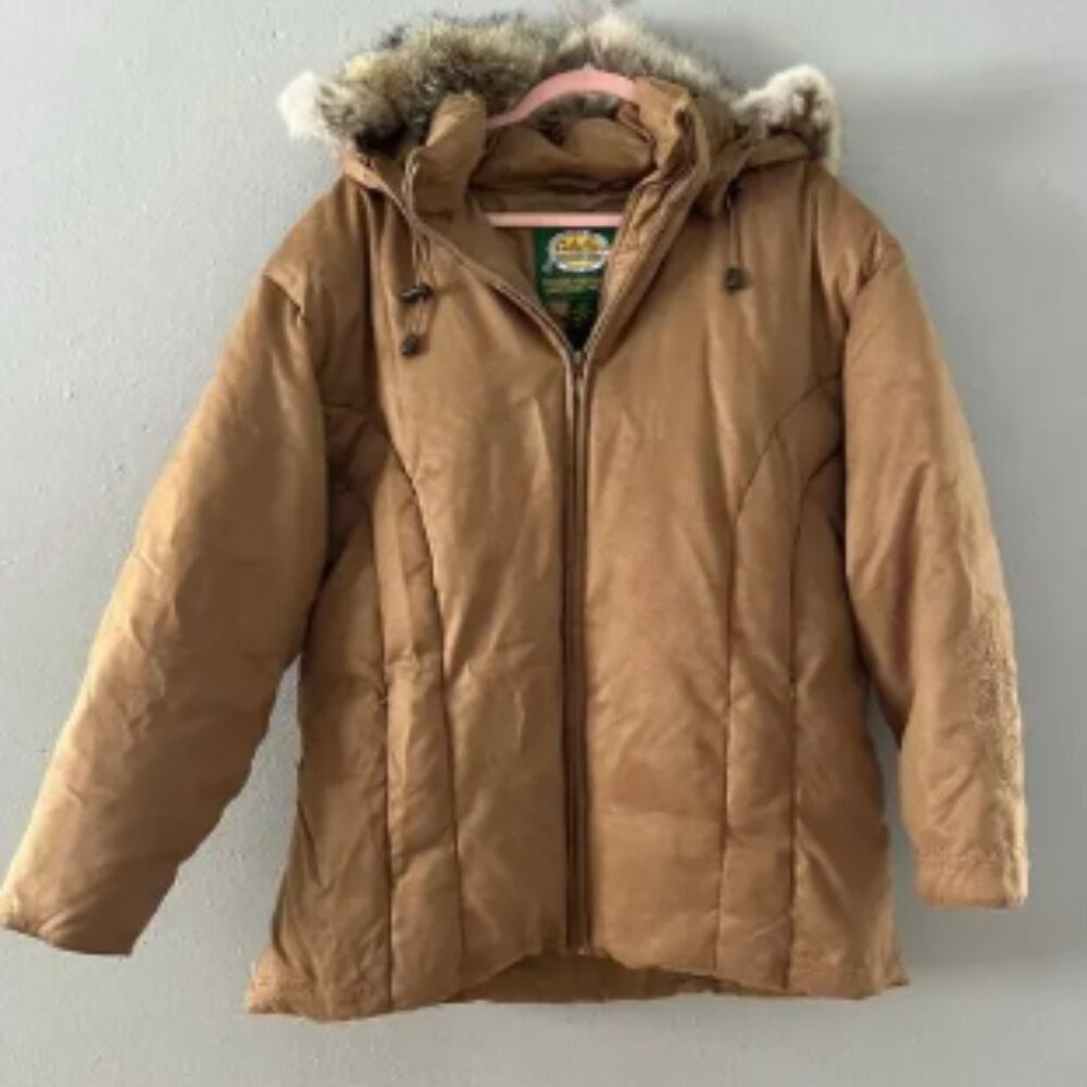Vintage Cabela’s Goose Down Jacket XL Coyote Fur Hood Embroidered